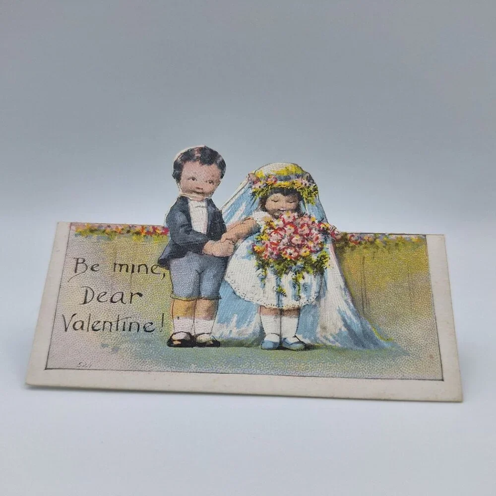 Vintage‎ Valentine Cutout Card Wedding Scene Small Paper Tiny Ephemera Journal
